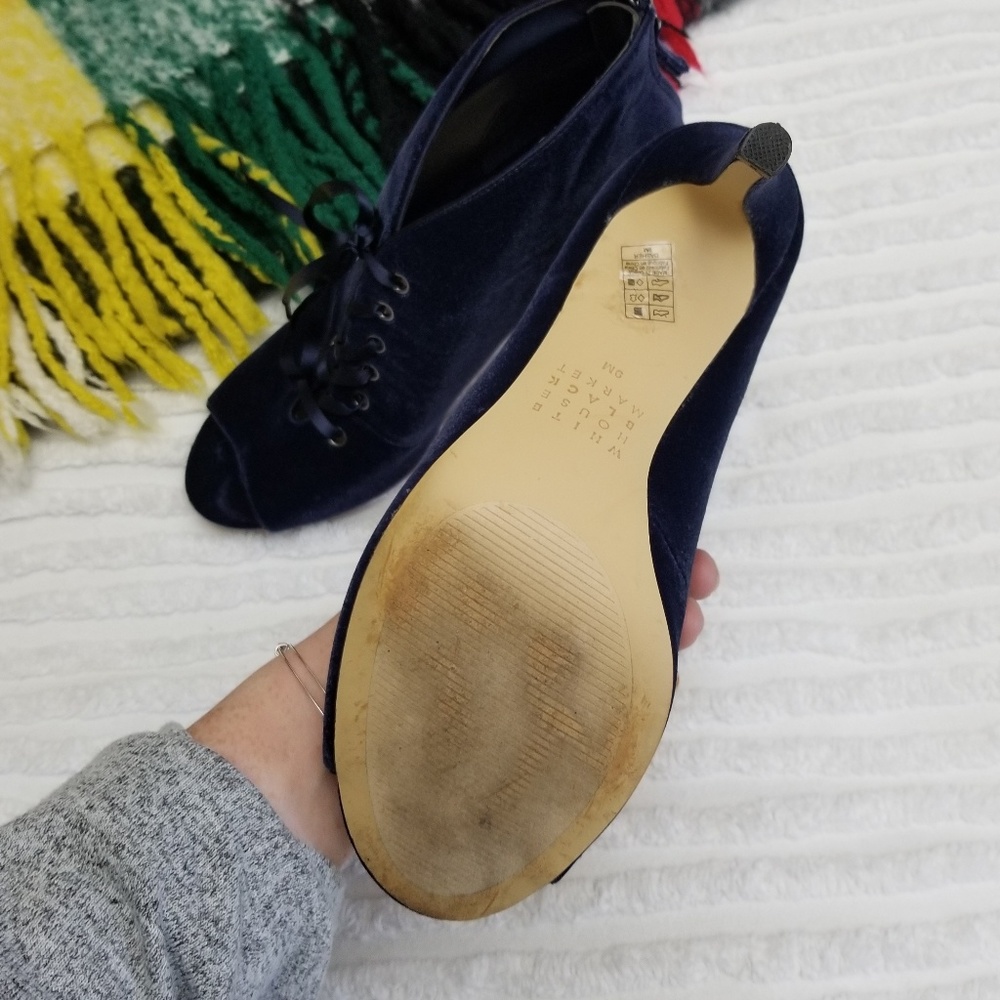 WHBM Blue Velvet Lace-Up Peep Toe Booties Size 9 - Picture 8 of 8